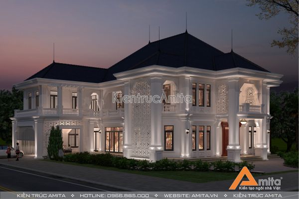 Mẫu thiết kế biệt thự 2 tầng châu Âu tân cổ điển BT22217