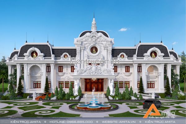 Thiết kế dinh thự 2 tầng kiến trúc Pháp đẹp đẳng cấp BT22221