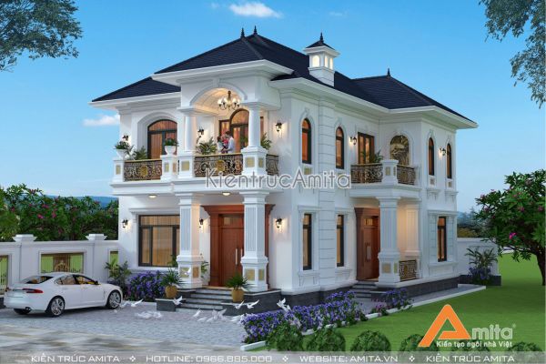 Thiết kế biệt thự 2 tầng tân cổ điển (CĐT:Ông Sơn - Thái Bình) BT22230