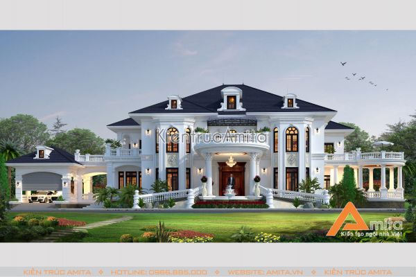 Thiết kế dinh thự biệt thự 2 tầng tân cổ điển tinh tế ấn tượng BT22255