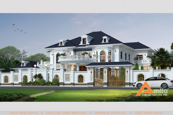 Thiết kế dinh thự biệt thự 2 tầng tân cổ điển tinh tế ấn tượng BT22255