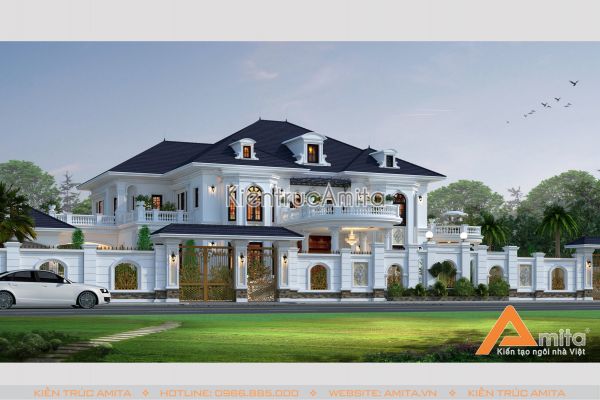 Thiết kế dinh thự biệt thự 2 tầng tân cổ điển tinh tế ấn tượng BT22255
