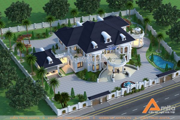 Thiết kế dinh thự biệt thự 2 tầng tân cổ điển tinh tế ấn tượng BT22255