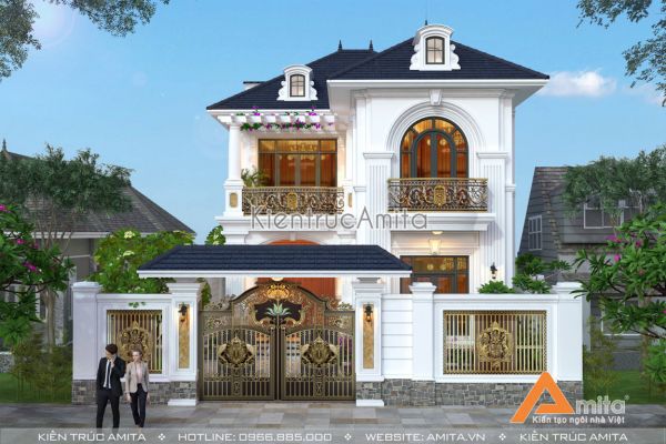 Thiết kế biệt thự phong cách tân cổ điển 2 tầng mái Thái BT22256