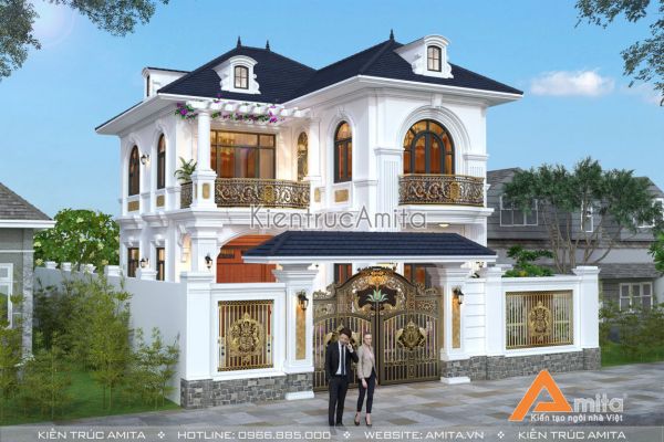 Thiết kế biệt thự phong cách tân cổ điển 2 tầng mái Thái BT22256