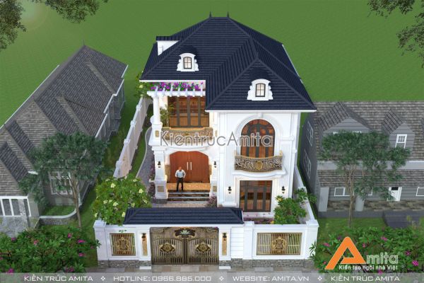 Thiết kế biệt thự phong cách tân cổ điển 2 tầng mái Thái BT22256