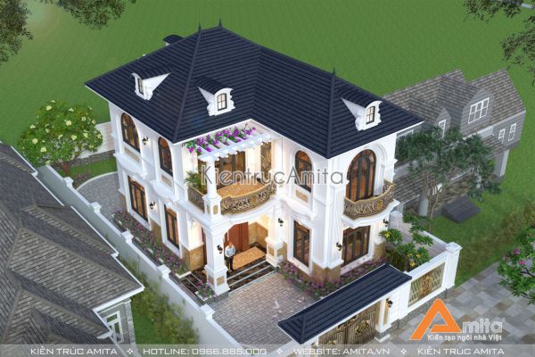 Thiết kế biệt thự phong cách tân cổ điển 2 tầng mái Thái BT22256
