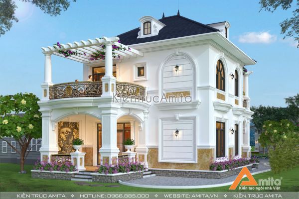 Thiết kế biệt thự phong cách tân cổ điển 2 tầng mái Thái BT22256