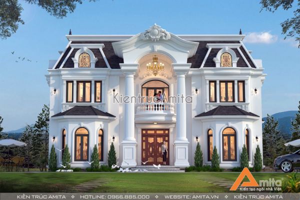 Mẫu biệt thự 2 tầng tân cổ điển mái Mansard đẹp BT22280