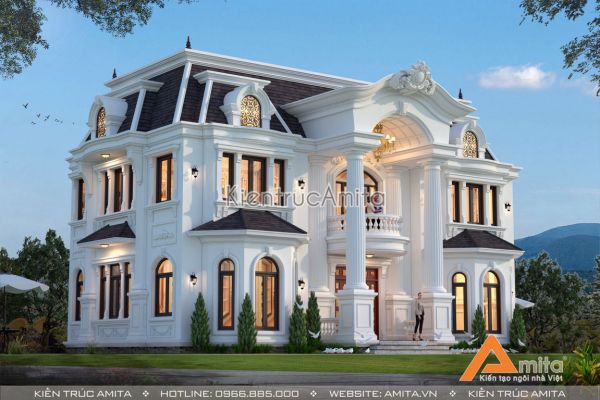 Mẫu biệt thự 2 tầng tân cổ điển mái Mansard đẹp BT22280