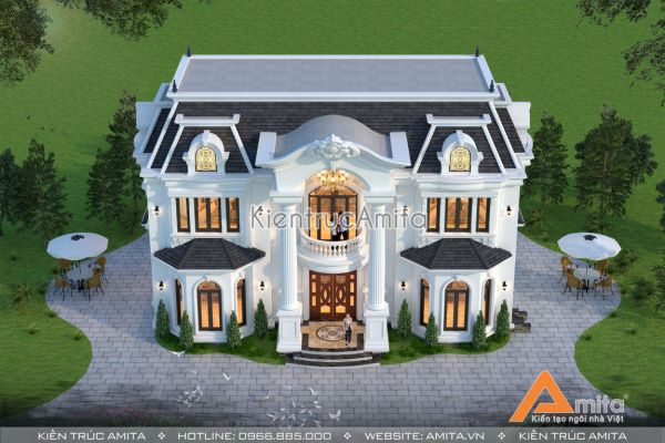 Mẫu biệt thự 2 tầng tân cổ điển mái Mansard đẹp BT22280