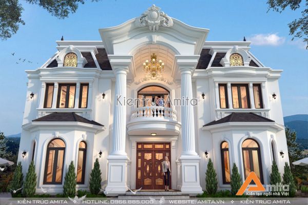 Mẫu biệt thự 2 tầng tân cổ điển mái Mansard đẹp BT22280