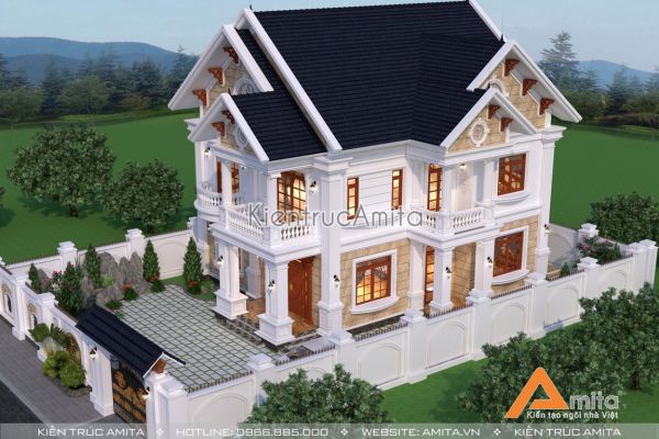 Thiết kế biệt thự đẹp 2 tầng tân cổ điển ấn tượng BT22293