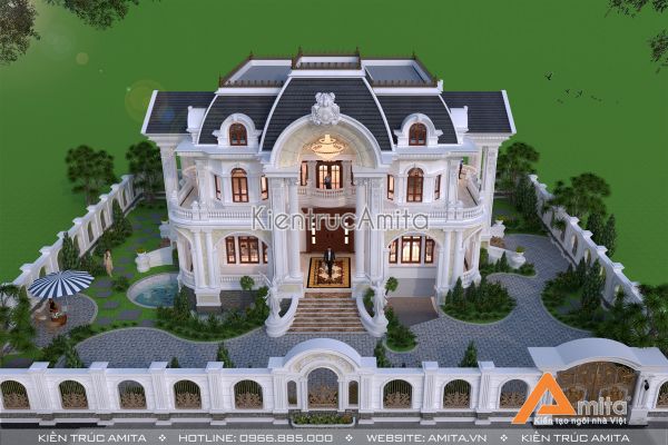 Mẫu thiết kế dinh thự 2 tầng phong cách tân cổ điển BT22296