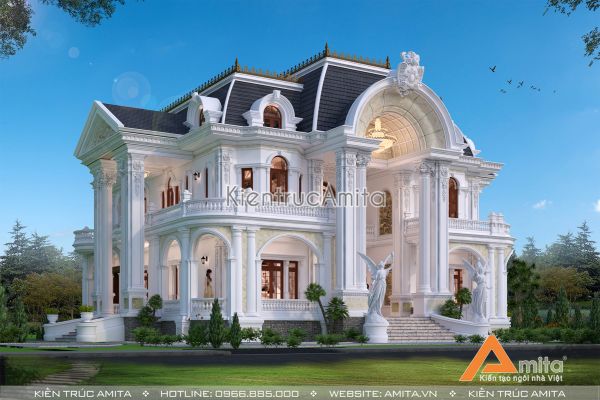 Mẫu thiết kế dinh thự 2 tầng phong cách tân cổ điển BT22296