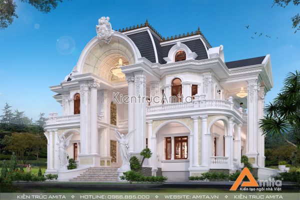 Mẫu thiết kế dinh thự 2 tầng phong cách tân cổ điển BT22296
