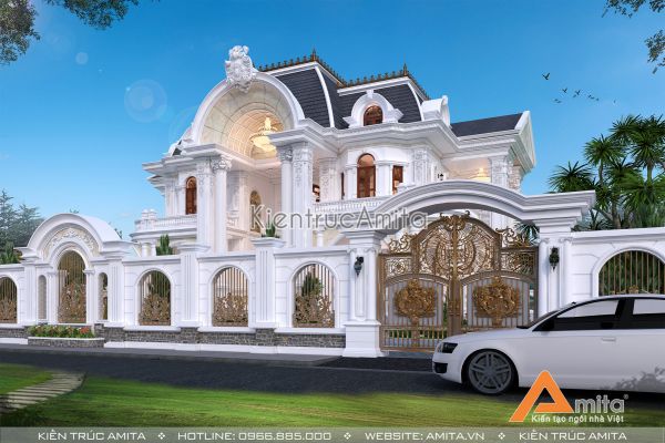 Mẫu thiết kế dinh thự 2 tầng phong cách tân cổ điển BT22296