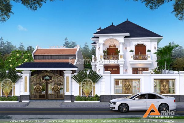Thiết kế biệt thự 2 tầng tân cổ điển mặt tiền 11,5m BT22322