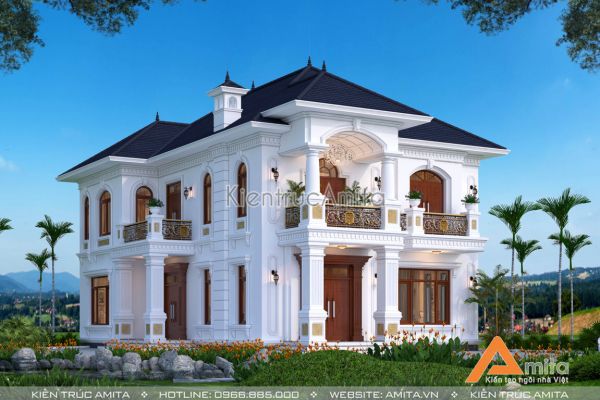 Thiết kế biệt thự 2 tầng tân cổ điển mặt tiền 11,5m BT22322