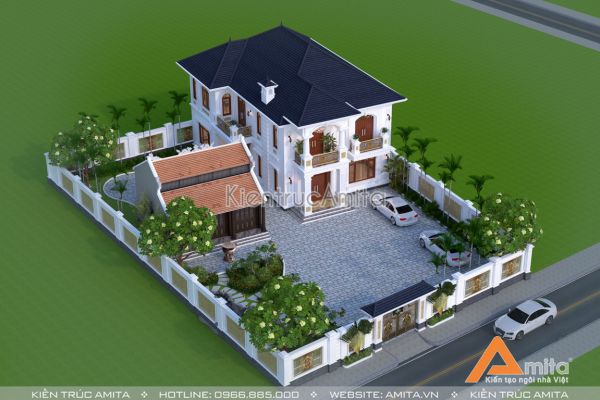 Thiết kế biệt thự 2 tầng tân cổ điển mặt tiền 11,5m BT22322