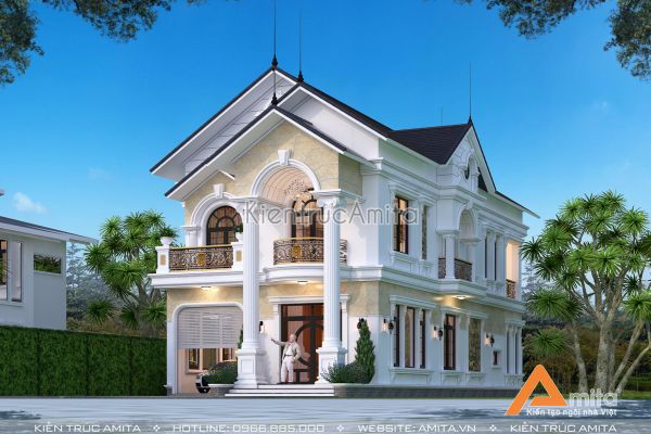 Vẻ đẹp tinh tế của biệt thự tân cổ điển mái Thái 2 tầng BT22324