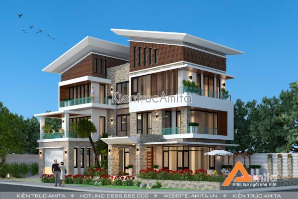 Thiết kế biệt thự 3 tầng phong cách hiện đại (CĐT: ông Hải - Vĩnh Phúc) BT31021