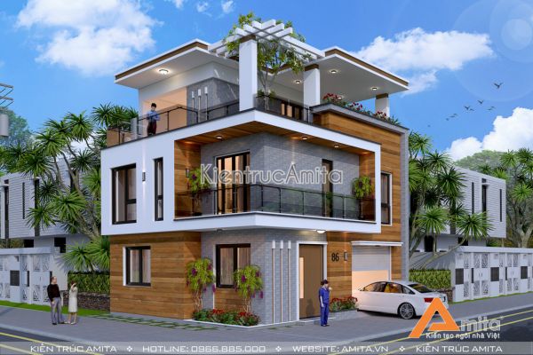 Mẫu biệt thự phố hiện đại 3 tầng 2 mặt tiền đẹp BT31086