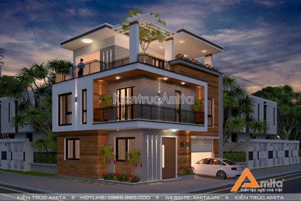 Mẫu biệt thự phố hiện đại 3 tầng 2 mặt tiền đẹp BT31086