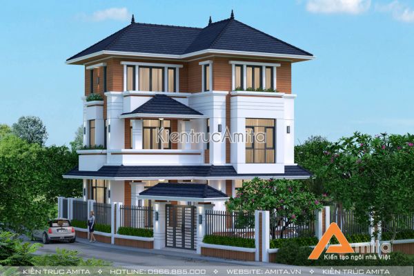 Thiết kế biệt thự hiện đại mái thái đẹp (CĐT: ông Lịch - Đồng Nai) BT31091