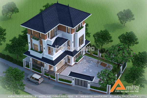 Thiết kế biệt thự hiện đại mái thái đẹp (CĐT: ông Lịch - Đồng Nai) BT31091