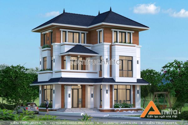 Thiết kế biệt thự hiện đại mái thái đẹp (CĐT: ông Lịch - Đồng Nai) BT31091