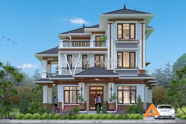 Thiết kế biệt thự mái Thái 3 tầng (CĐT:Ông Chung  - Quảng Ninh) BT31210