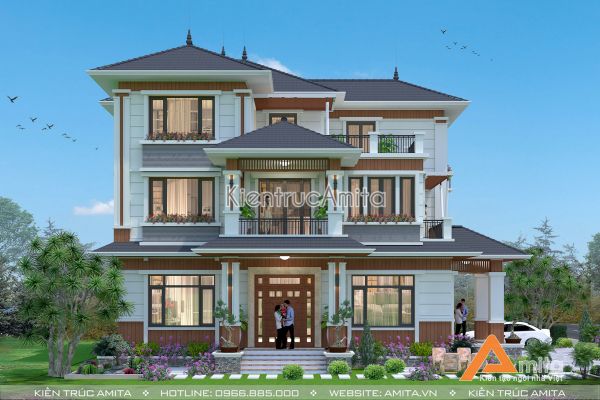 Thiết kế biệt thự mái Thái 3 tầng (CĐT:Ông Chung  - Quảng Ninh) BT31210