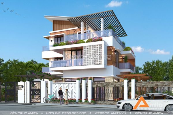 Thiết kế biệt thự 3 tầng hiện đại mái chéo đẹp tại Hải phòng BT31225