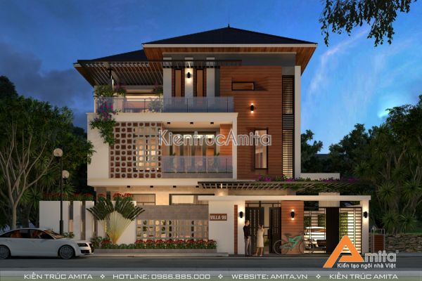 Biệt thự hiện đại 3 tầng thiết kế ấn tượng (cđt: ông Mạnh - Hà Nam) BT31227 