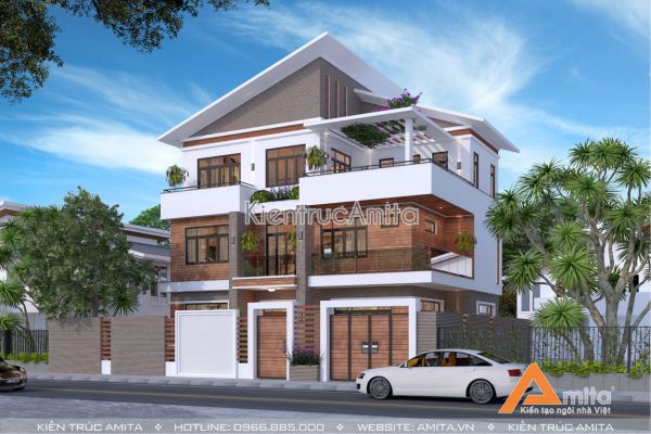 Mẫu biệt thự hiện đại 3 tầng mái vát (CĐT:Bà phượng - Hà Nội ) BT31244