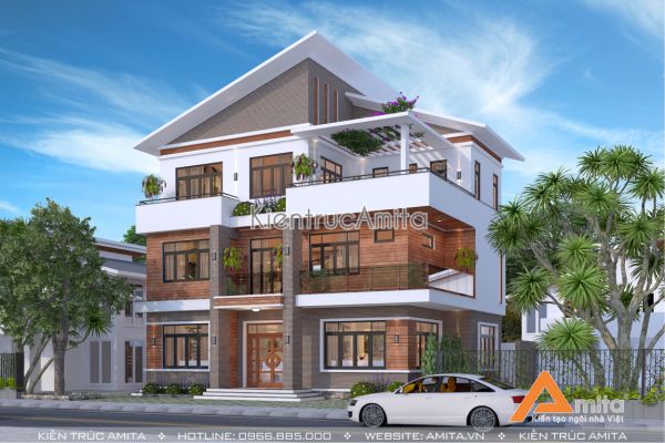 Mẫu biệt thự hiện đại 3 tầng mái vát (CĐT:Bà phượng - Hà Nội ) BT31244