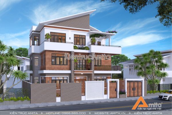 Mẫu biệt thự hiện đại 3 tầng mái vát (CĐT:Bà phượng - Hà Nội ) BT31244