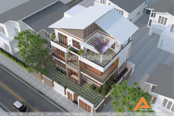 Mẫu biệt thự hiện đại 3 tầng mái vát (CĐT:Bà phượng - Hà Nội ) BT31244