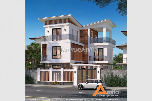 Ngất ngây cùng mẫu nhà biệt thự hiện đại 3 tầng mái chéo BT31266