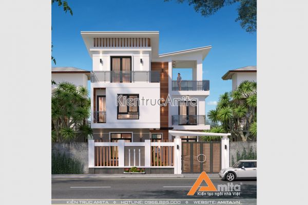 Ngất ngây cùng mẫu nhà biệt thự hiện đại 3 tầng mái chéo BT31266