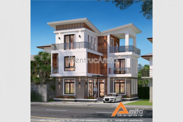 Ngất ngây cùng mẫu nhà biệt thự hiện đại 3 tầng mái chéo BT31266