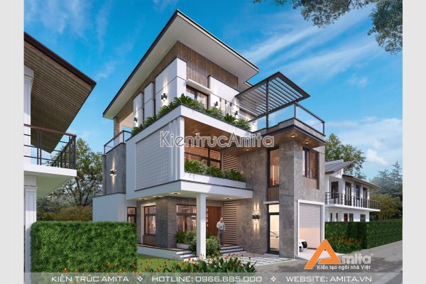Thiết kế biệt thự hiện đại đẹp 3 tầng (CĐT:Ông Nhất - Hà Tĩnh) BT31282