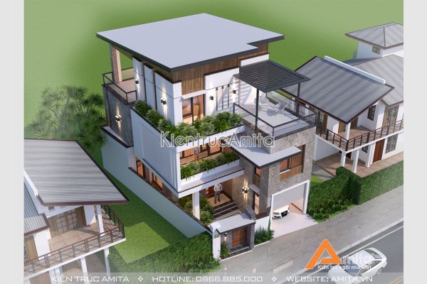 Thiết kế biệt thự hiện đại đẹp 3 tầng (CĐT:Ông Nhất - Hà Tĩnh) BT31282