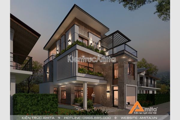 Thiết kế biệt thự hiện đại đẹp 3 tầng (CĐT:Ông Nhất - Hà Tĩnh) BT31282