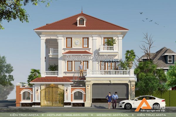 Thiết kế mẫu biệt thự tân cổ điển 3 tầng đẹp ở Nghệ An - BT32010