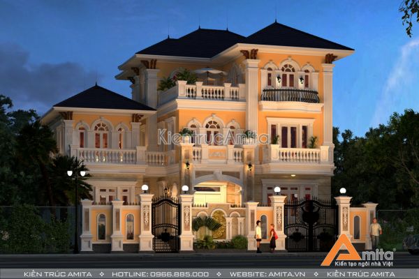 Thiết kế biệt thự 3 tầng tân cổ điển đẹp (CĐT: bà Vân - Hải Dương) BT32024
