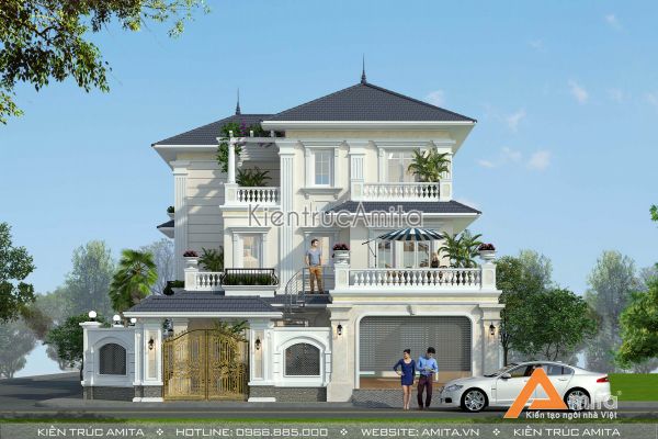 Mẫu nhà biệt thự mái Thái tân cổ điển (CĐT: Ông Minh - Thái Nguyên) BT32045