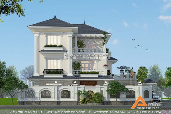 Mẫu nhà biệt thự mái Thái tân cổ điển (CĐT: Ông Minh - Thái Nguyên) BT32045