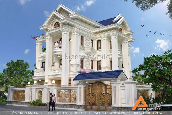 Thiết kế biệt thự tân cổ điển 3 tầng kiểu Pháp đẹp đẳng cấp  BT32090
